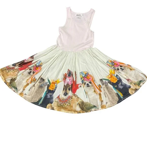 Molo Girls Cassandra Party Animals Dress Ribbed Long Sleeve 7-8 Years Old - Picture 1 of 12